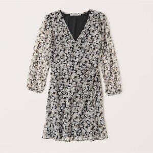 Abercrombie & Fitch Black Floral Chiffon Wrap Dress